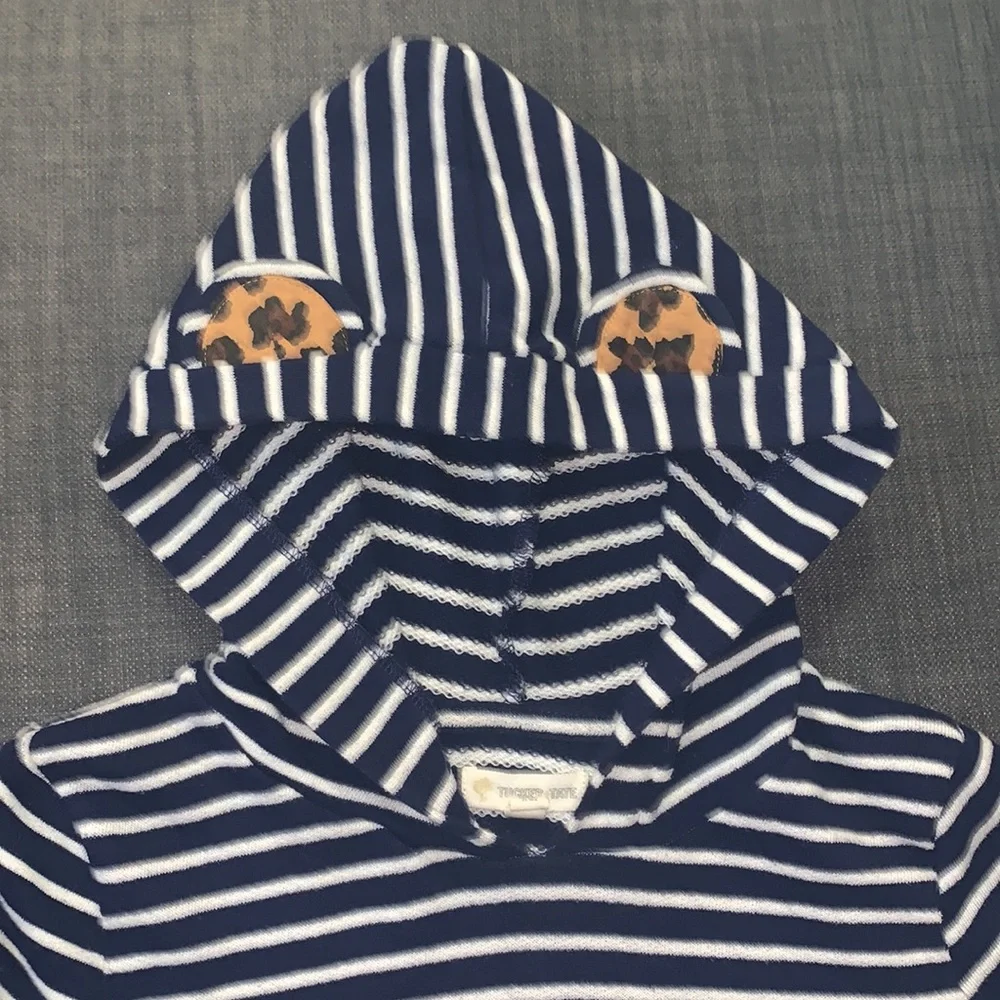 Tucker + Tate Pullover Top Hoodie with Ears Blue White 8 Stripes Animal Print
